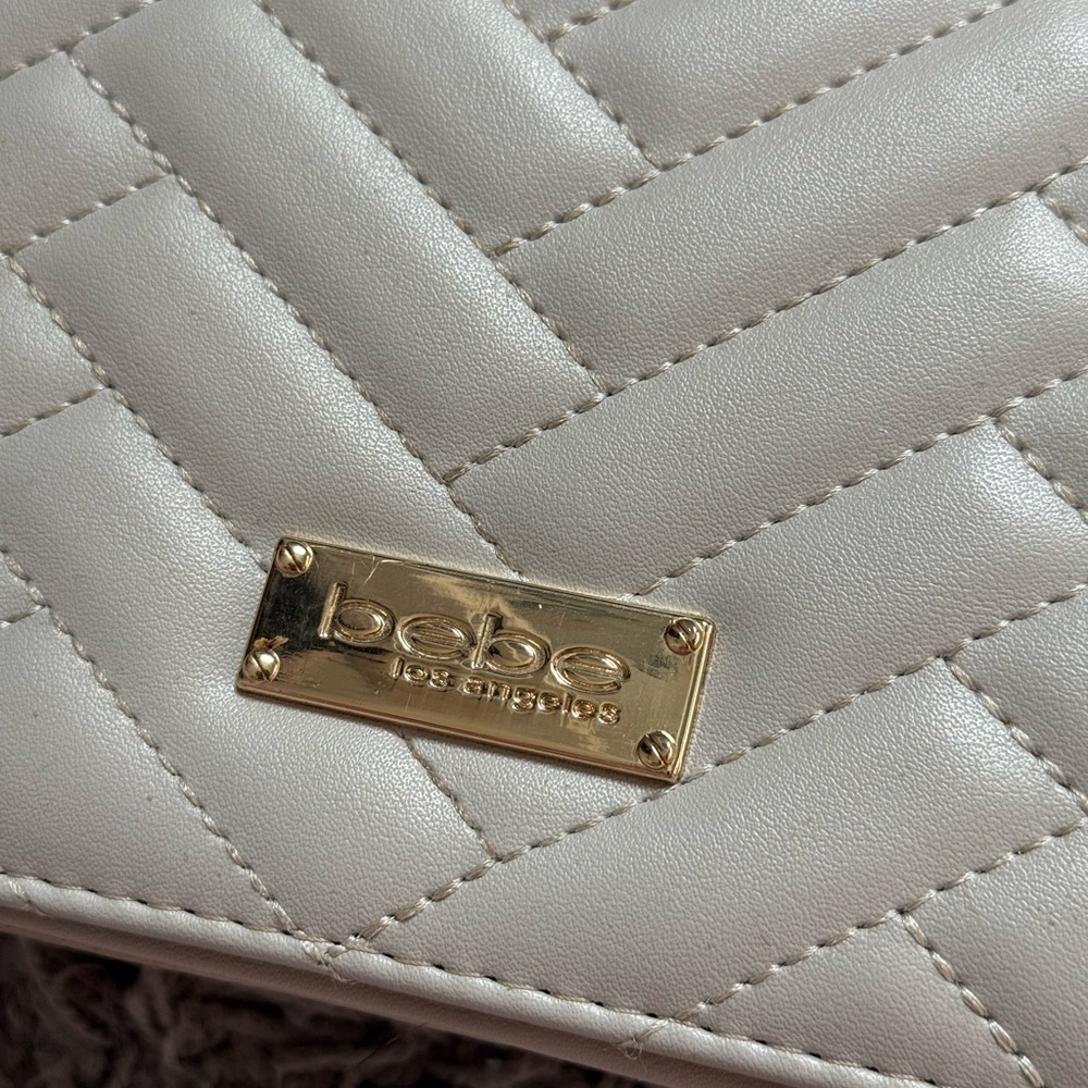 Bebe Cream Quilted Clutch with Gold Accent